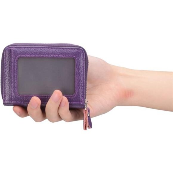 RFID Blocking Leather Zipper Card Wallet Small Purse Credit Card Case Holder - Picture 5 of 8